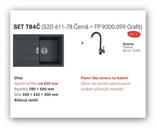 Set T84Č dřez Franke S2D 611-78 černý (staré označení SID 611-78) + baterie FP 9000.099 Grafit